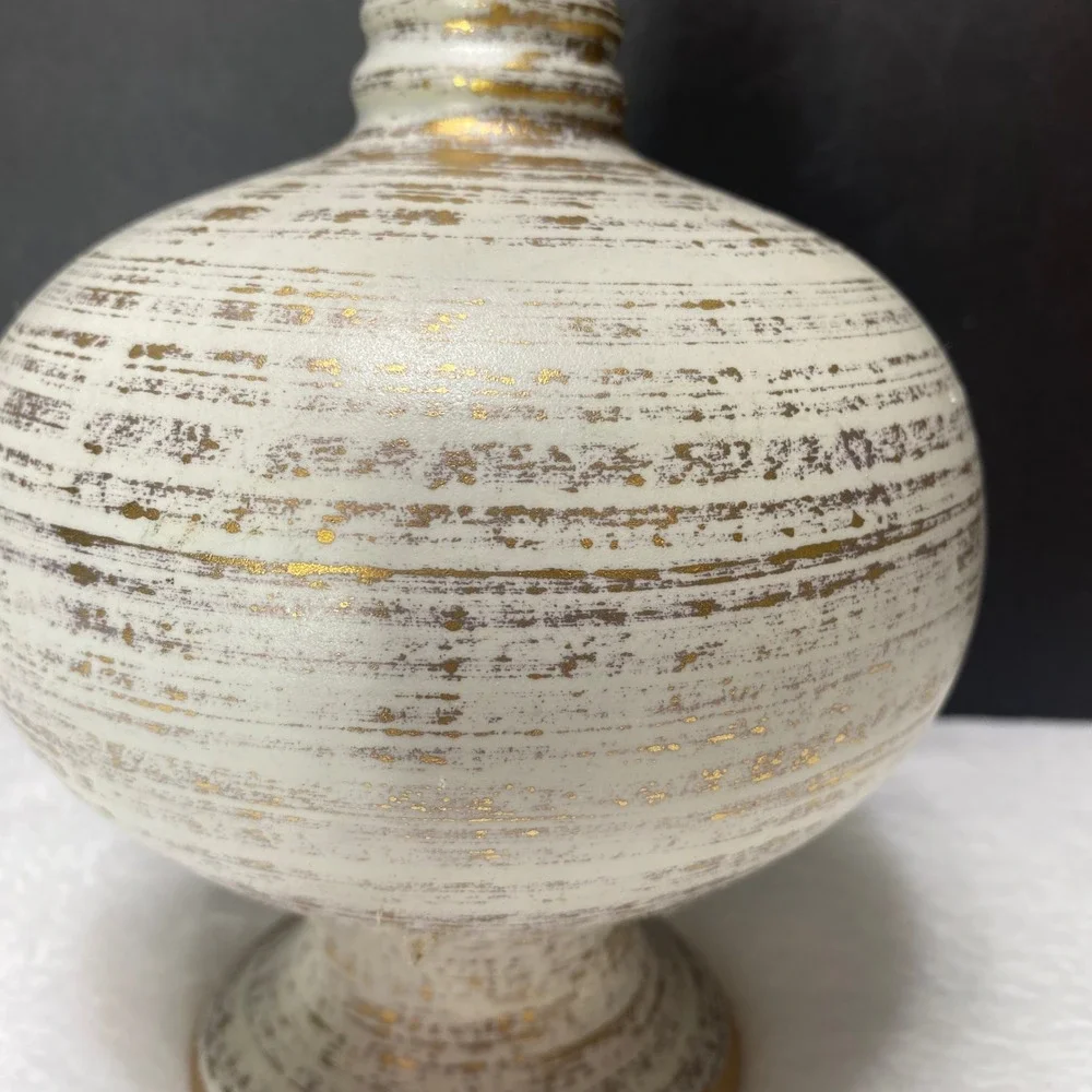 VTG Royal Haeger 4043 Gold Tweed Vase Textured Gold Accent White‎ Ceramic 13